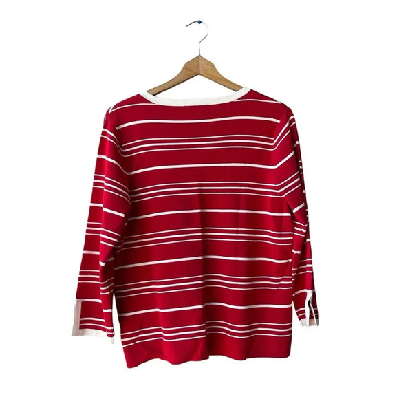PENDLETON Women’s Knit Sweater  Red White Striped Long Sleeve Rayon Nylon XL - Picture 3 of 4